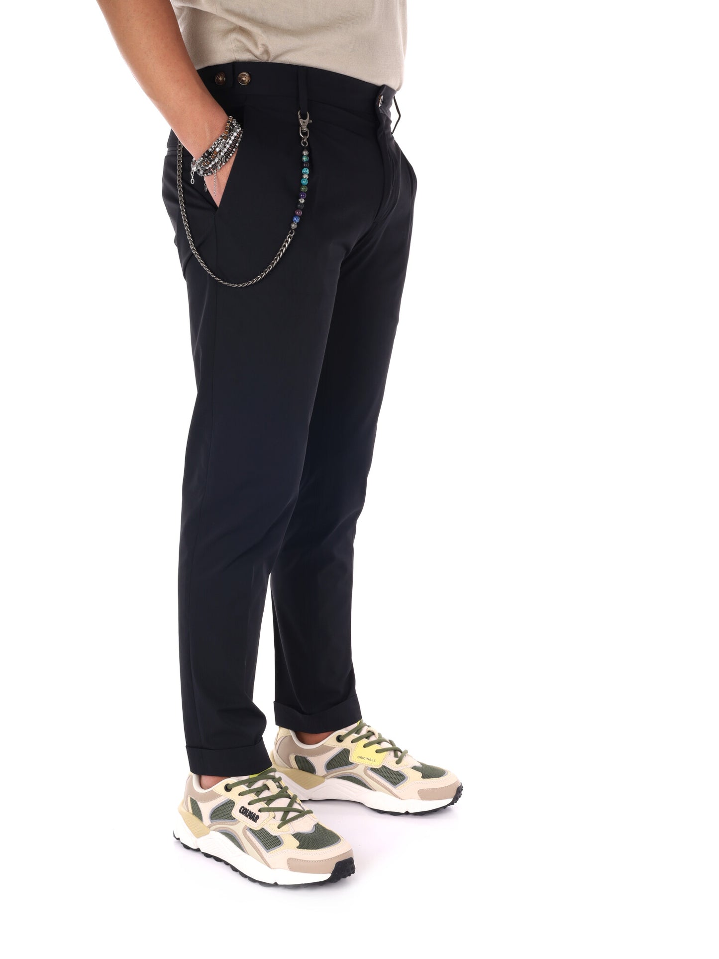 Pantaloni FB CR947 Catena neri da uomo casual per uso quotidiano