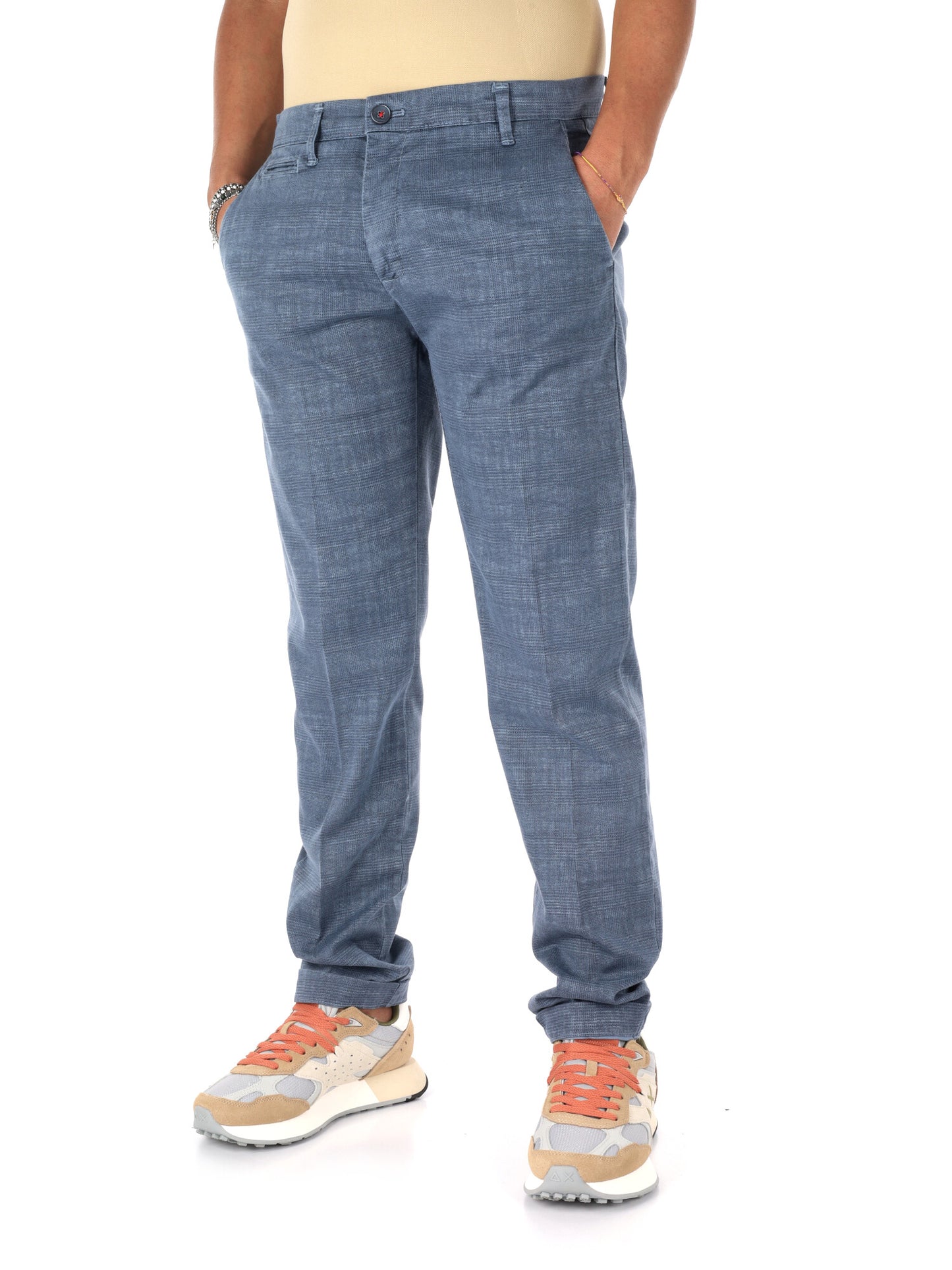 Pantaloni slim stretch da uomo FB con microquadri neri