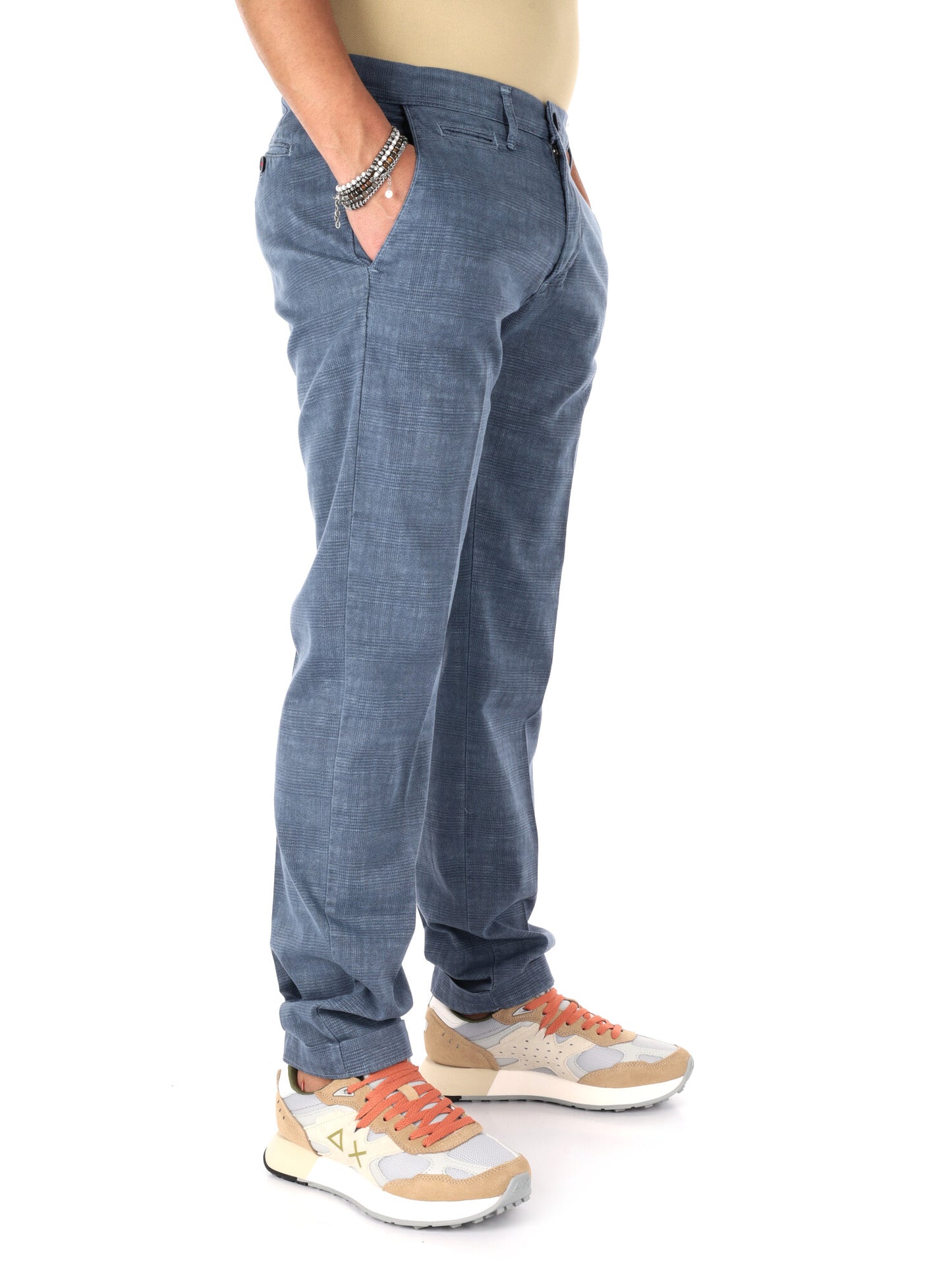 Pantaloni slim stretch da uomo FB con microquadri neri