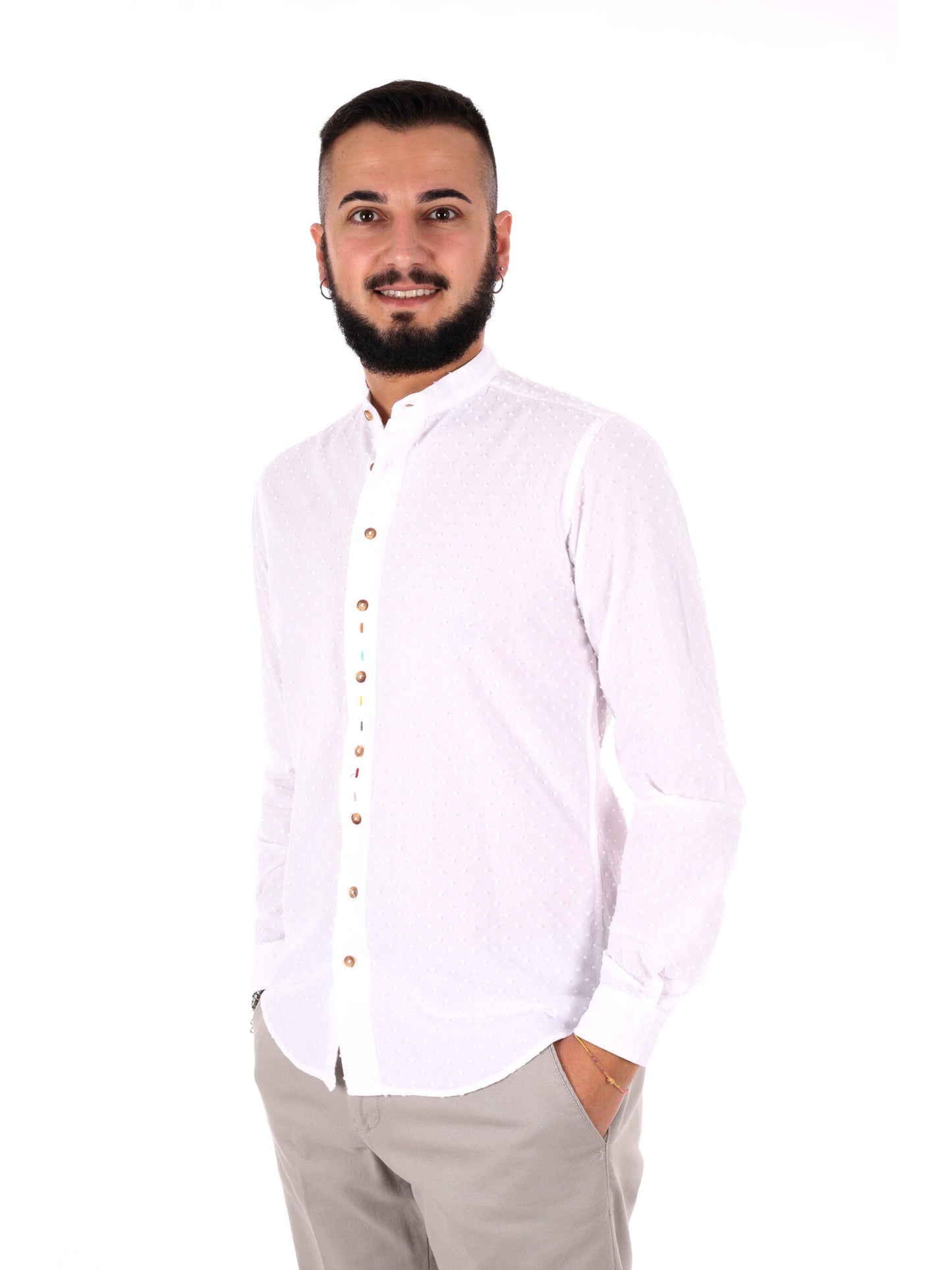 Camicia da uomo FB Crippa con collo alla coreana in bianco