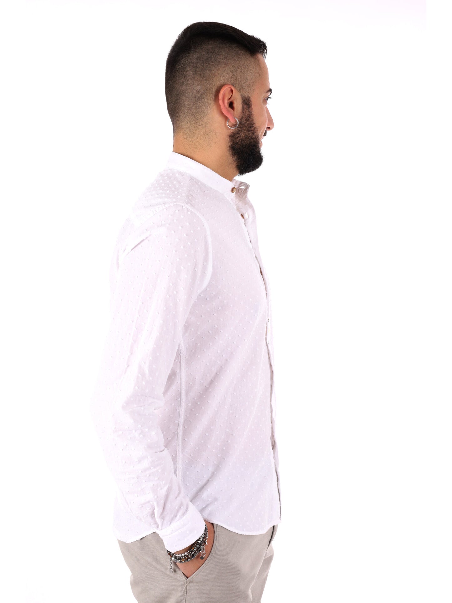 Camicia da uomo FB Crippa con collo alla coreana in bianco