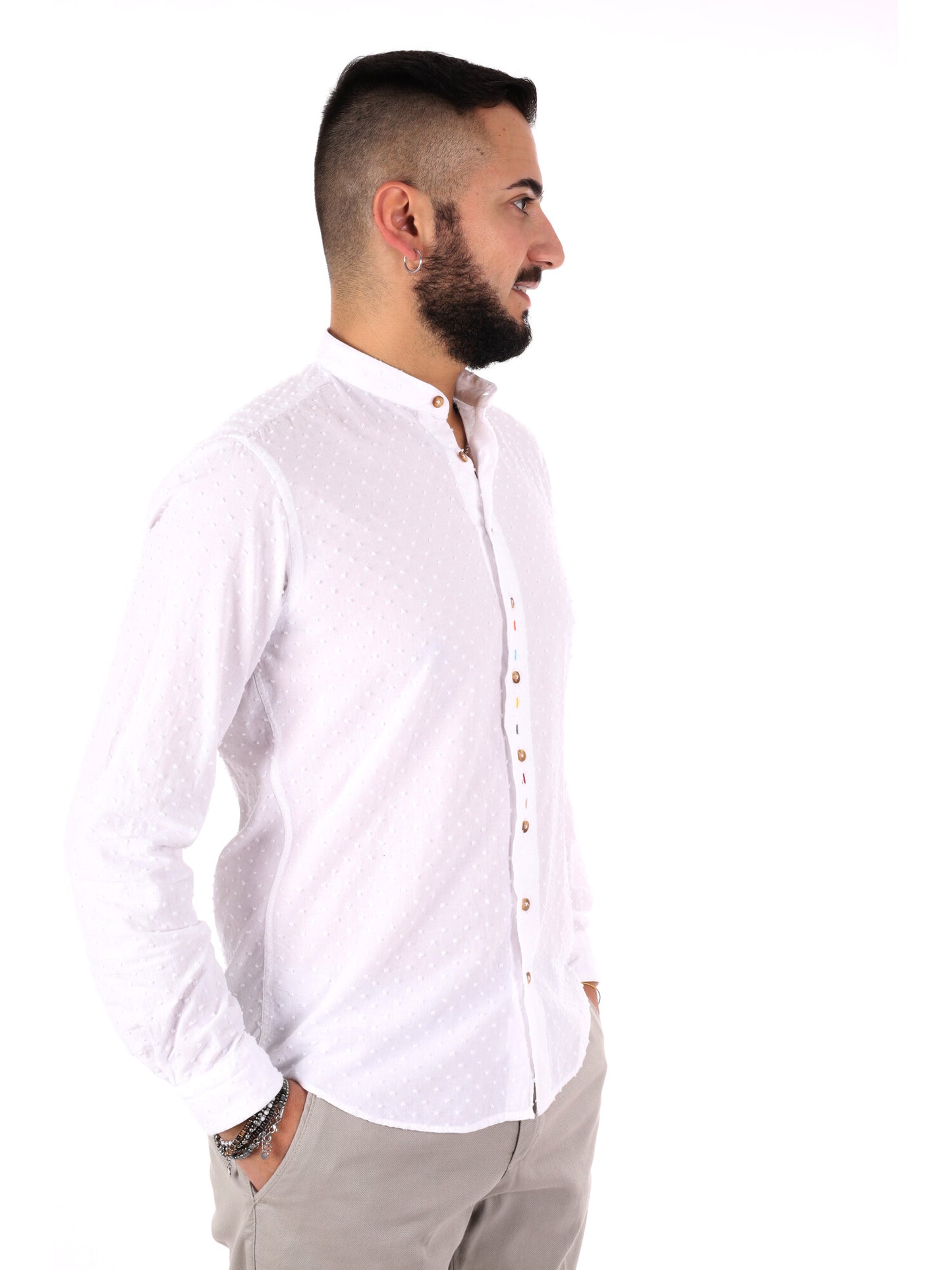 Camicia da uomo FB Crippa con collo alla coreana in bianco
