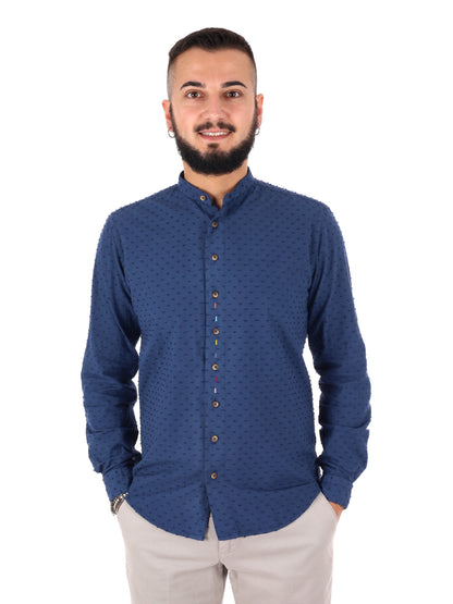 Camicia uomo FB Crippa Coreana in mussola blu per cerimonia
