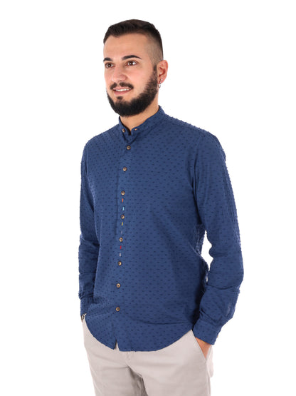 Camicia uomo FB Crippa Coreana in mussola blu per cerimonia