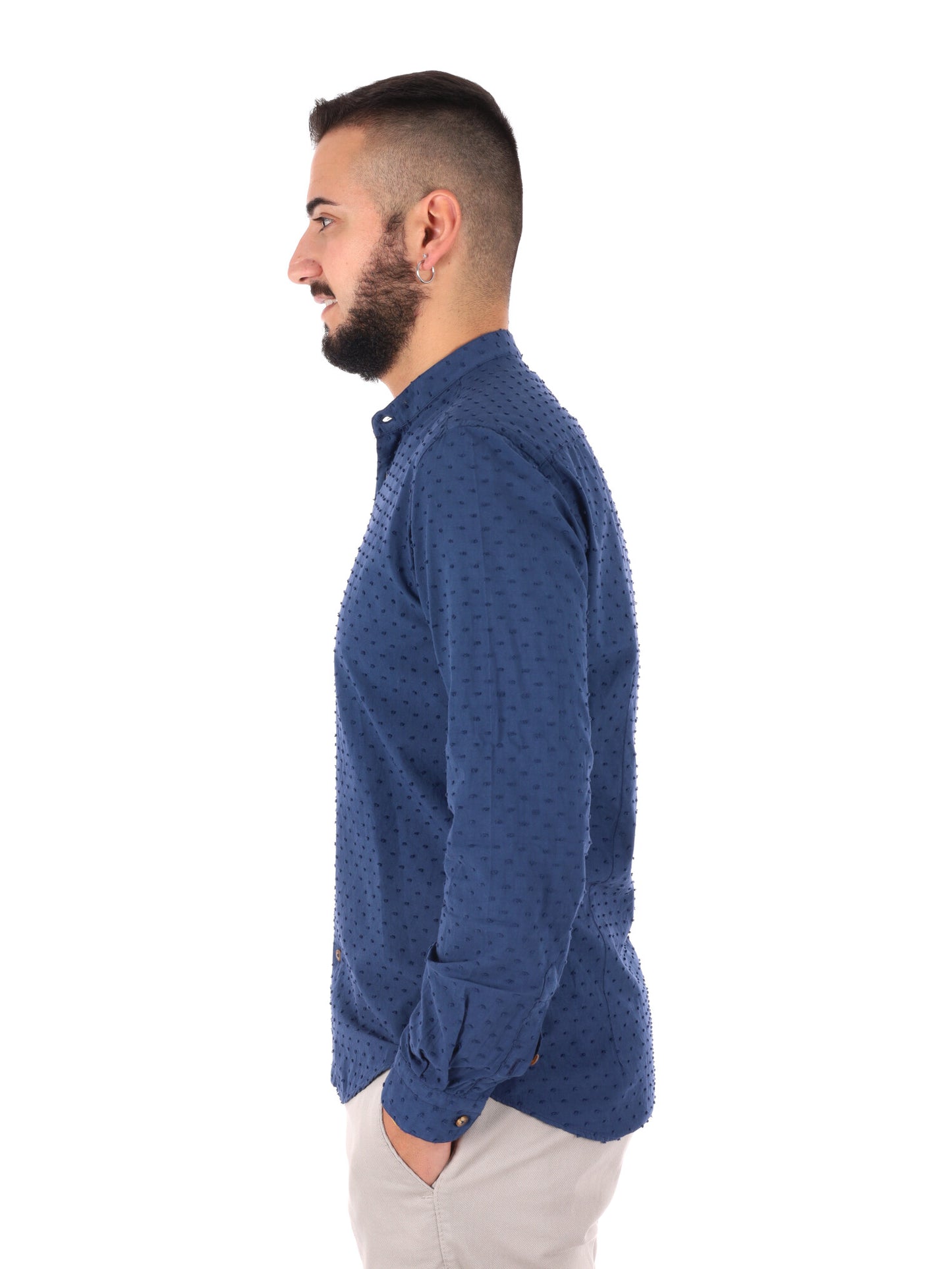 Camicia uomo FB Crippa Coreana in mussola blu per cerimonia