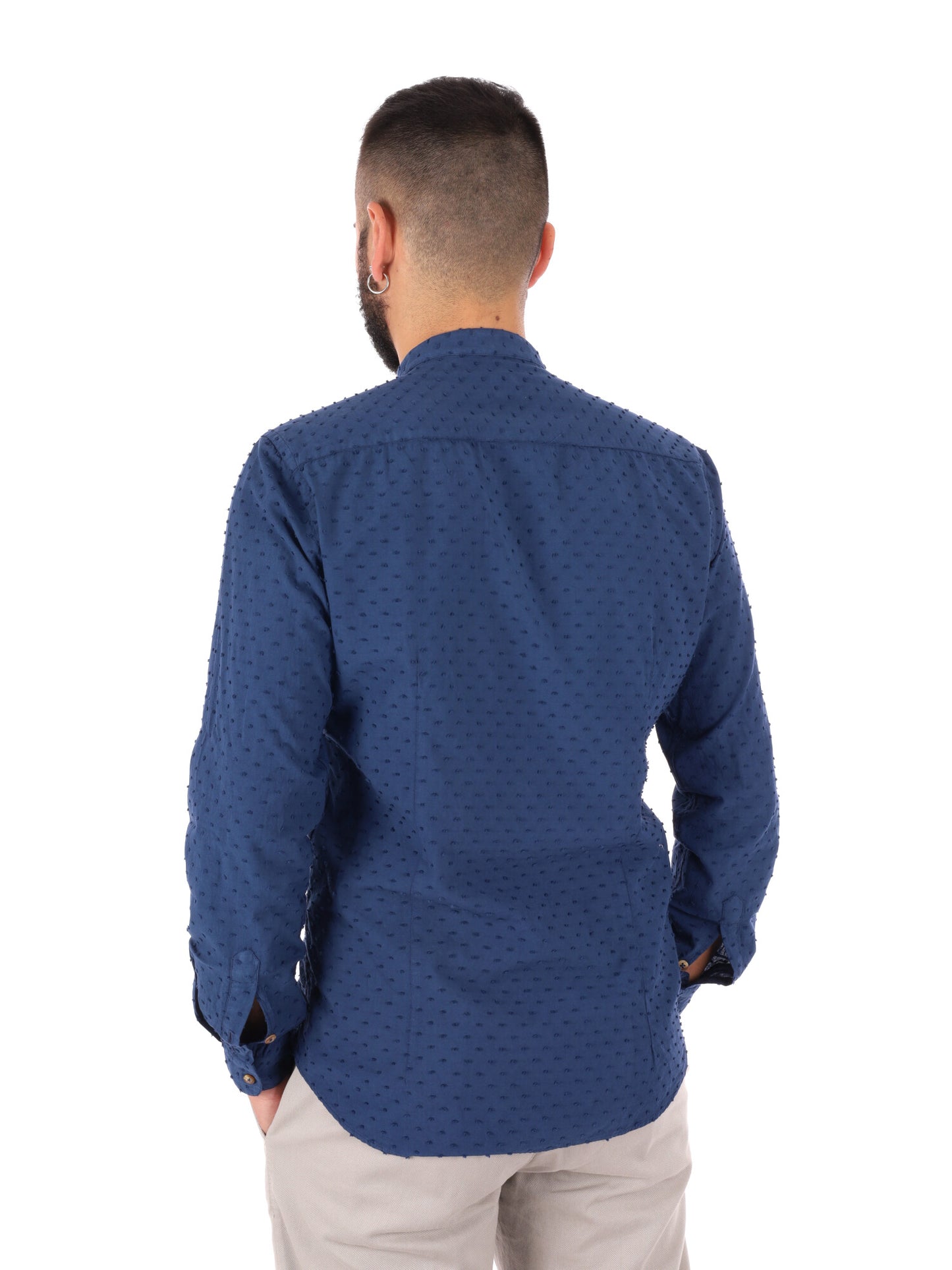 Camicia uomo FB Crippa Coreana in mussola blu per cerimonia