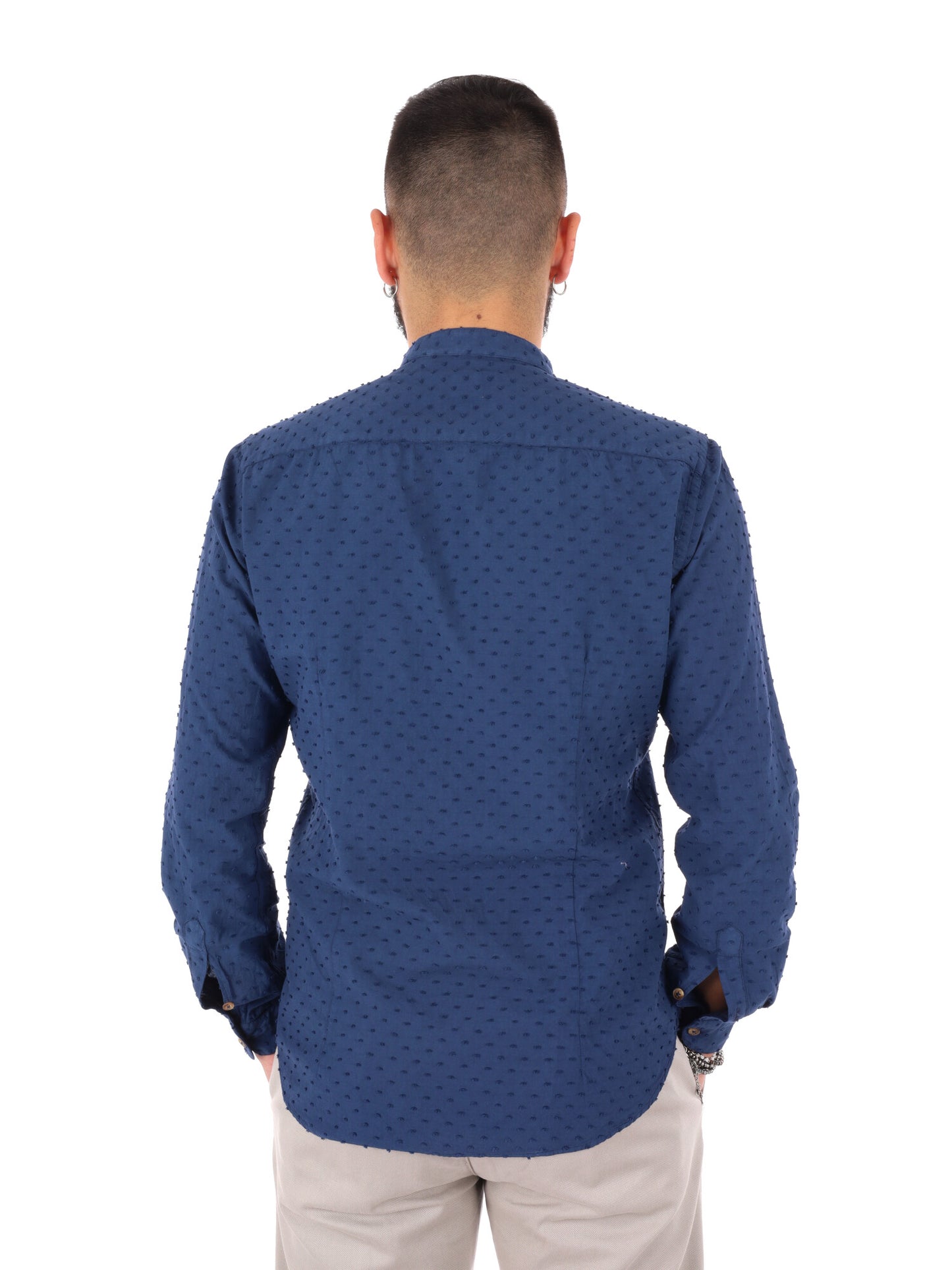 Camicia uomo FB Crippa Coreana in mussola blu per cerimonia