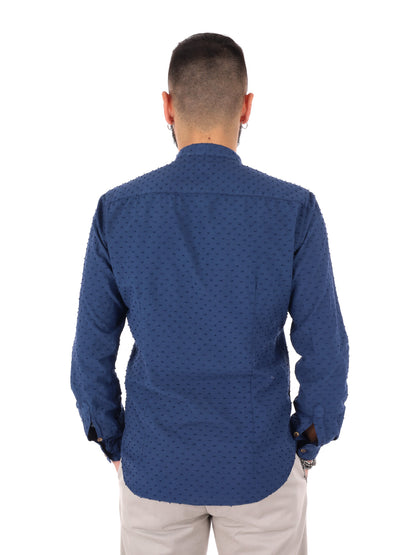 Camicia uomo FB Crippa Coreana in mussola blu per cerimonia