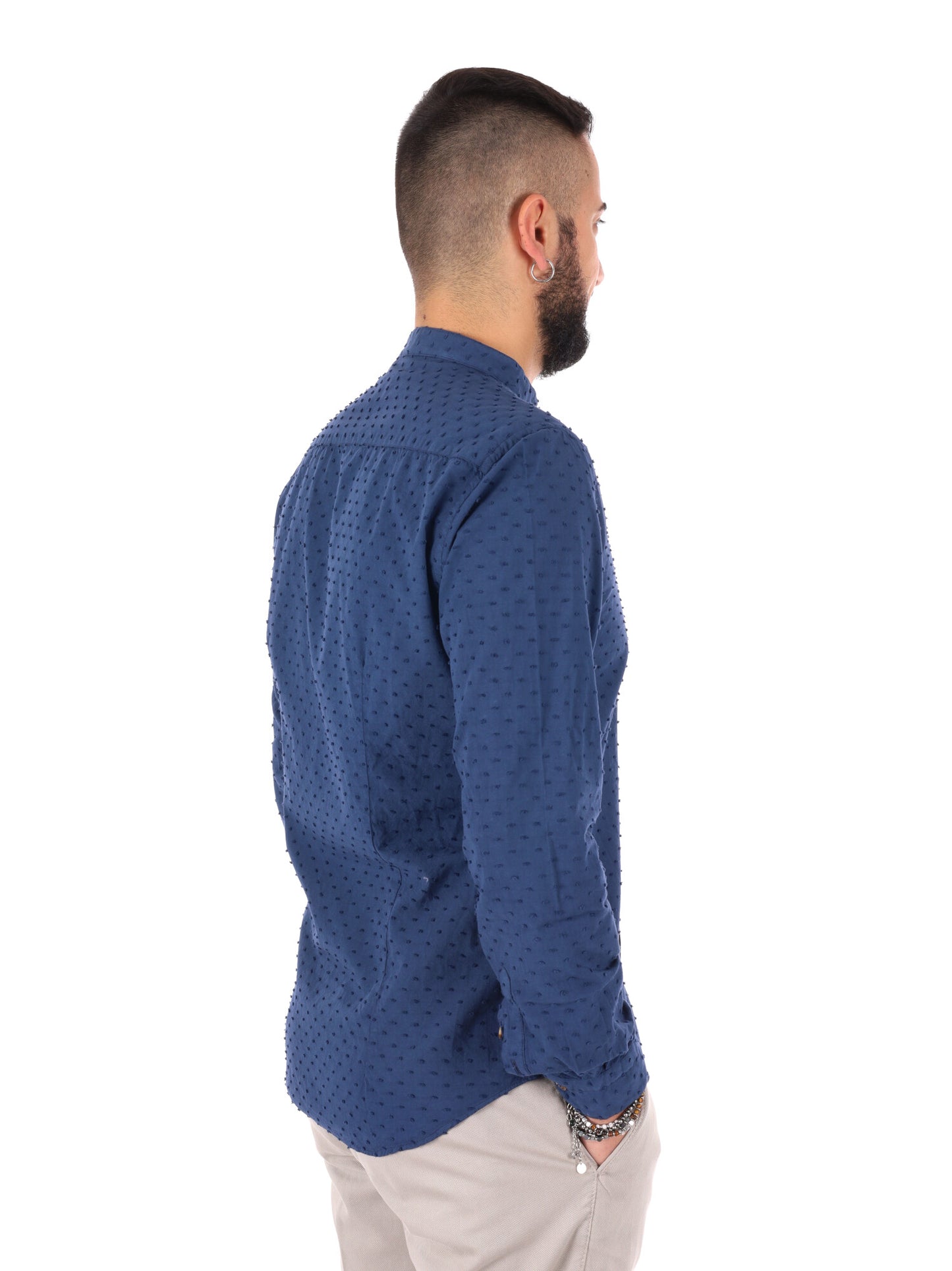 Camicia uomo FB Crippa Coreana in mussola blu per cerimonia