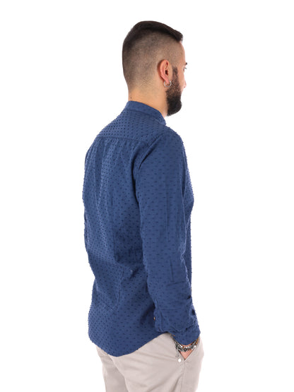Camicia uomo FB Crippa Coreana in mussola blu per cerimonia