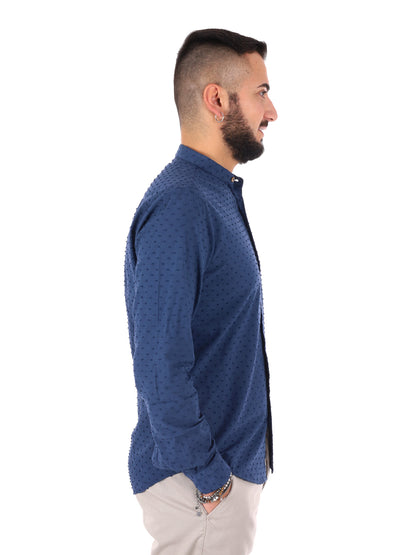 Camicia uomo FB Crippa Coreana in mussola blu per cerimonia