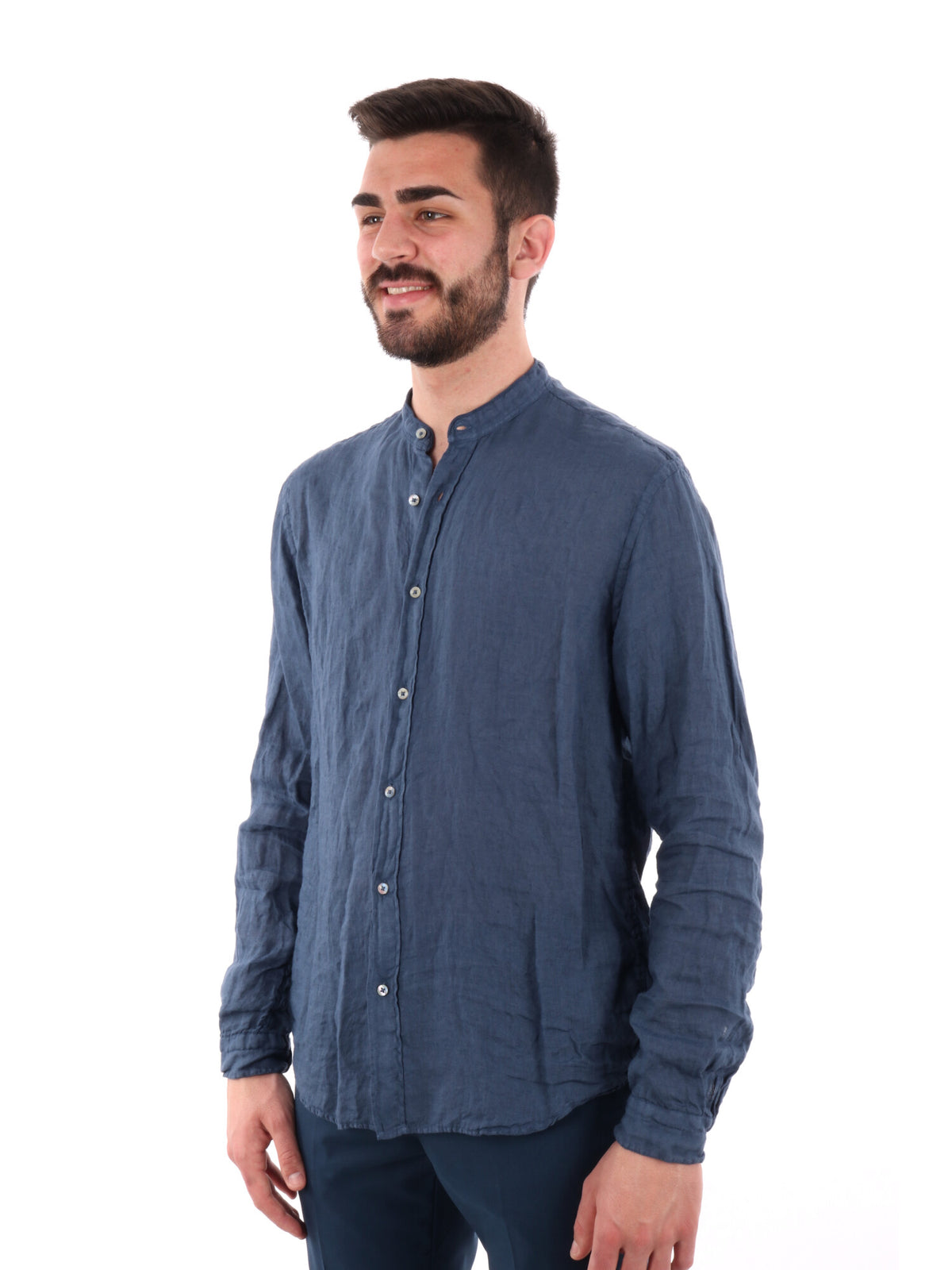 F.b. camicia lino da uomo indaco
