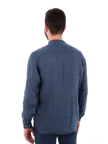 F.b. camicia lino da uomo indaco