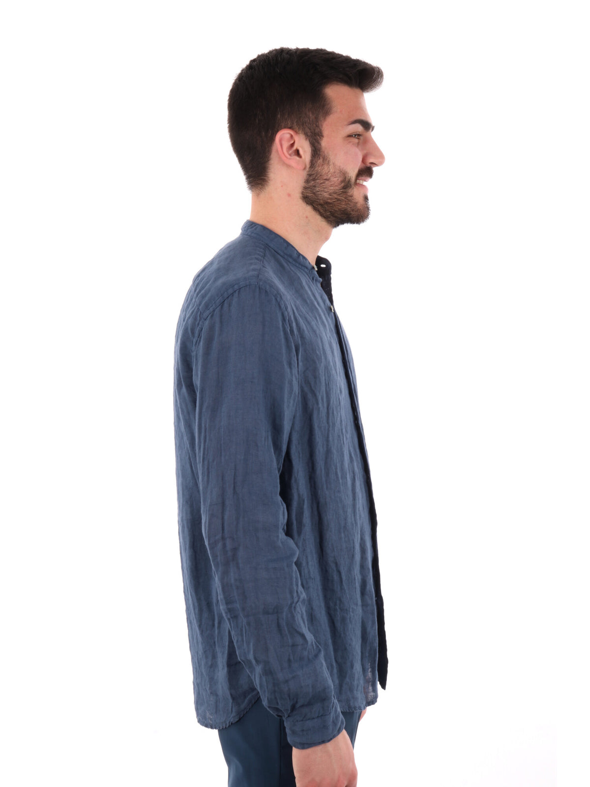 F.b. camicia lino da uomo indaco