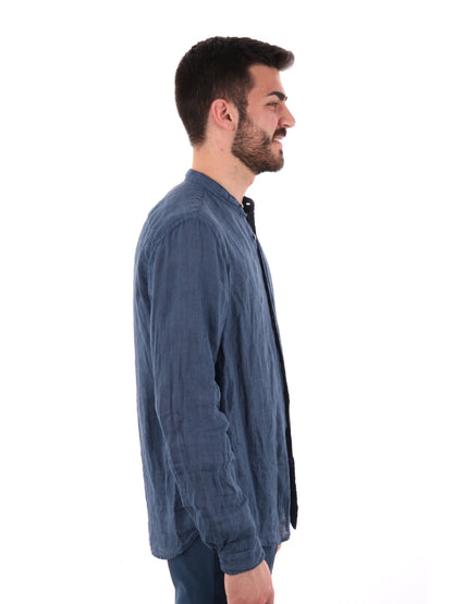 F.b. camicia lino da uomo indaco