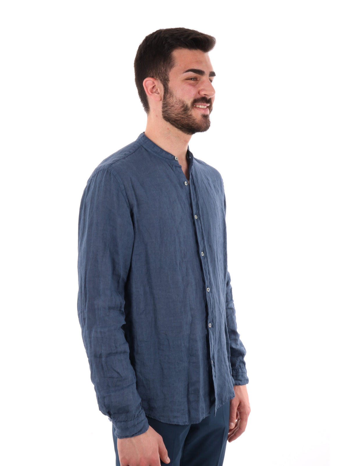 F.b. camicia lino da uomo indaco