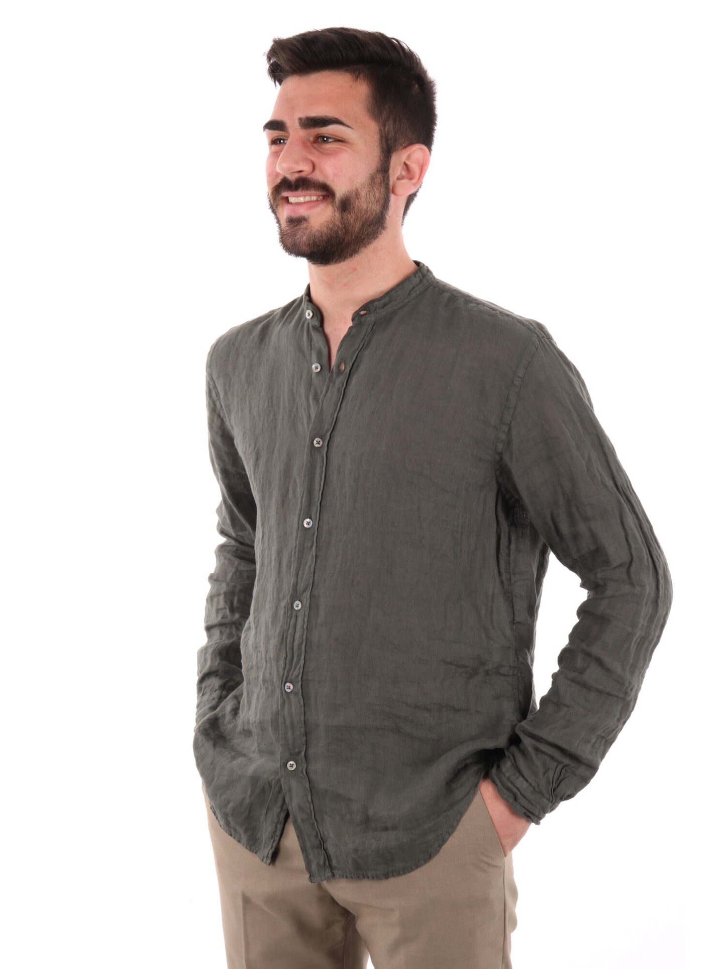 F.B. CAMICIA LINO - VERDE MILITARE