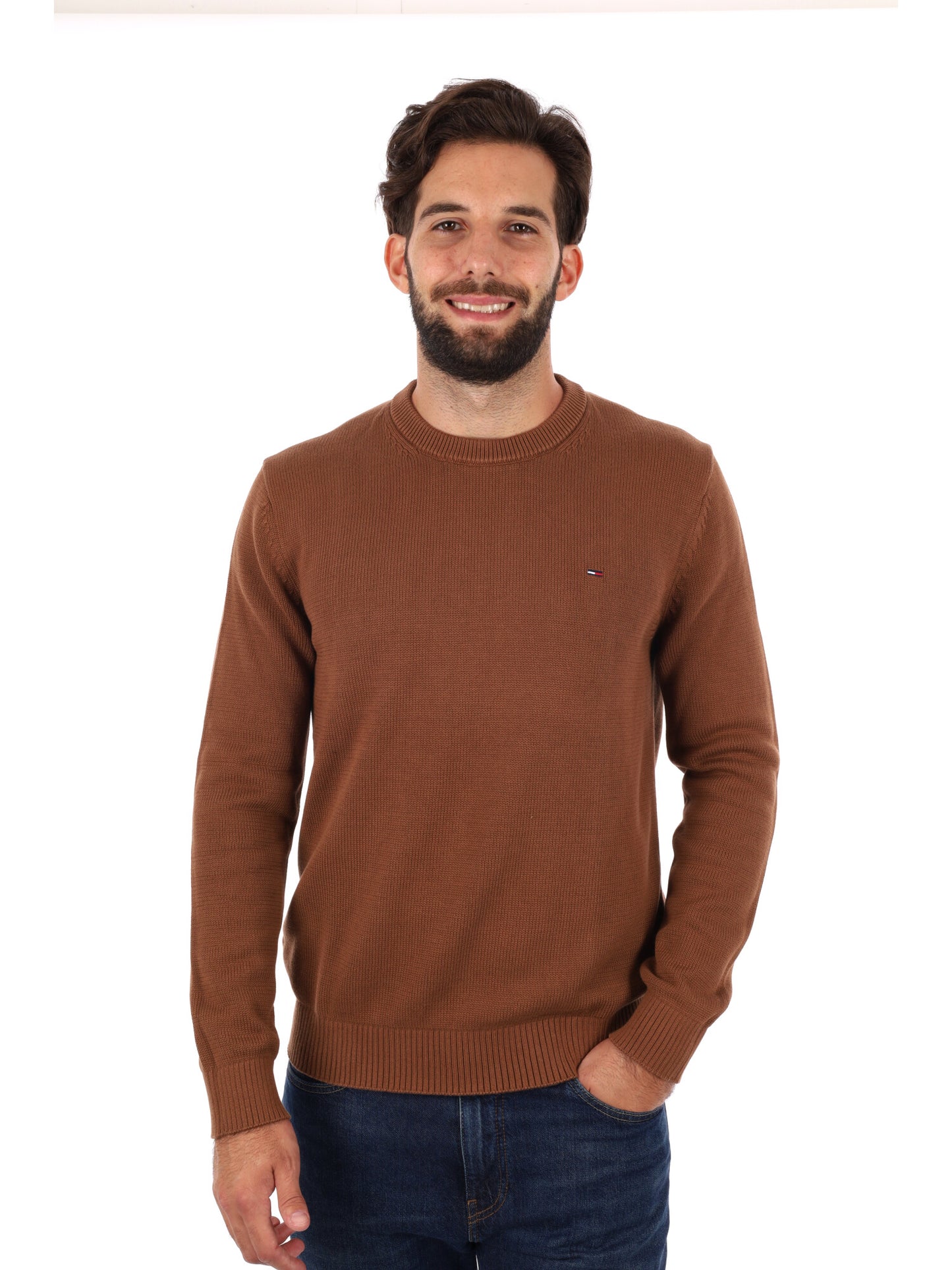 PULLOVER SLIM TOMMY JEANS DA UOMO MARRONE