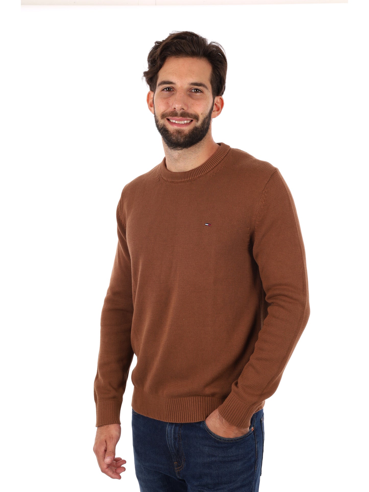 PULLOVER SLIM TOMMY JEANS DA UOMO MARRONE