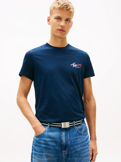T-shirt blu da uomo Tommy Jeans con logo ricamato e vestibilità regular
