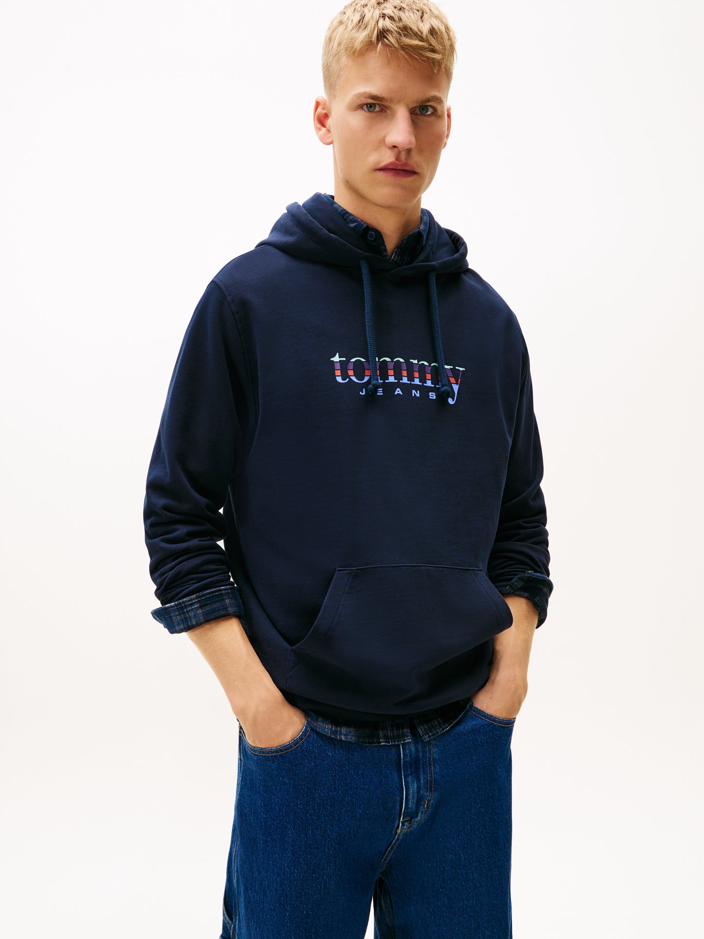 Felpa con cappuccio blu Tommy Jeans da uomo con logo