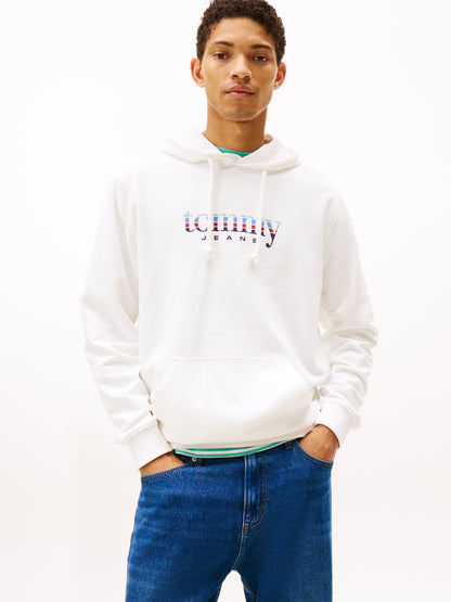 Felpa bianca Tommy Hilfiger con cappuccio e logo da uomo