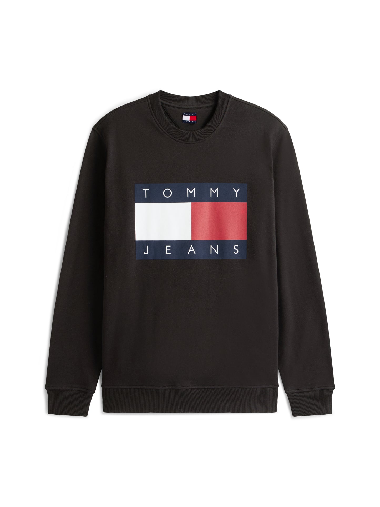 Felpa nera Tommy Jeans da uomo con maxi logo e girocollo