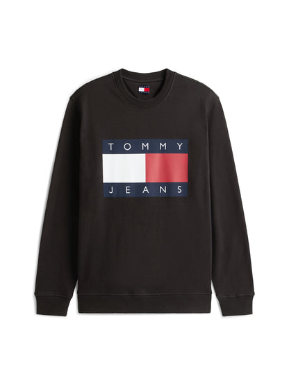 Felpa nera Tommy Jeans da uomo con maxi logo e girocollo