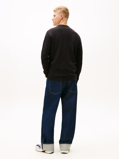 Felpa nera Tommy Jeans da uomo con maxi logo e girocollo