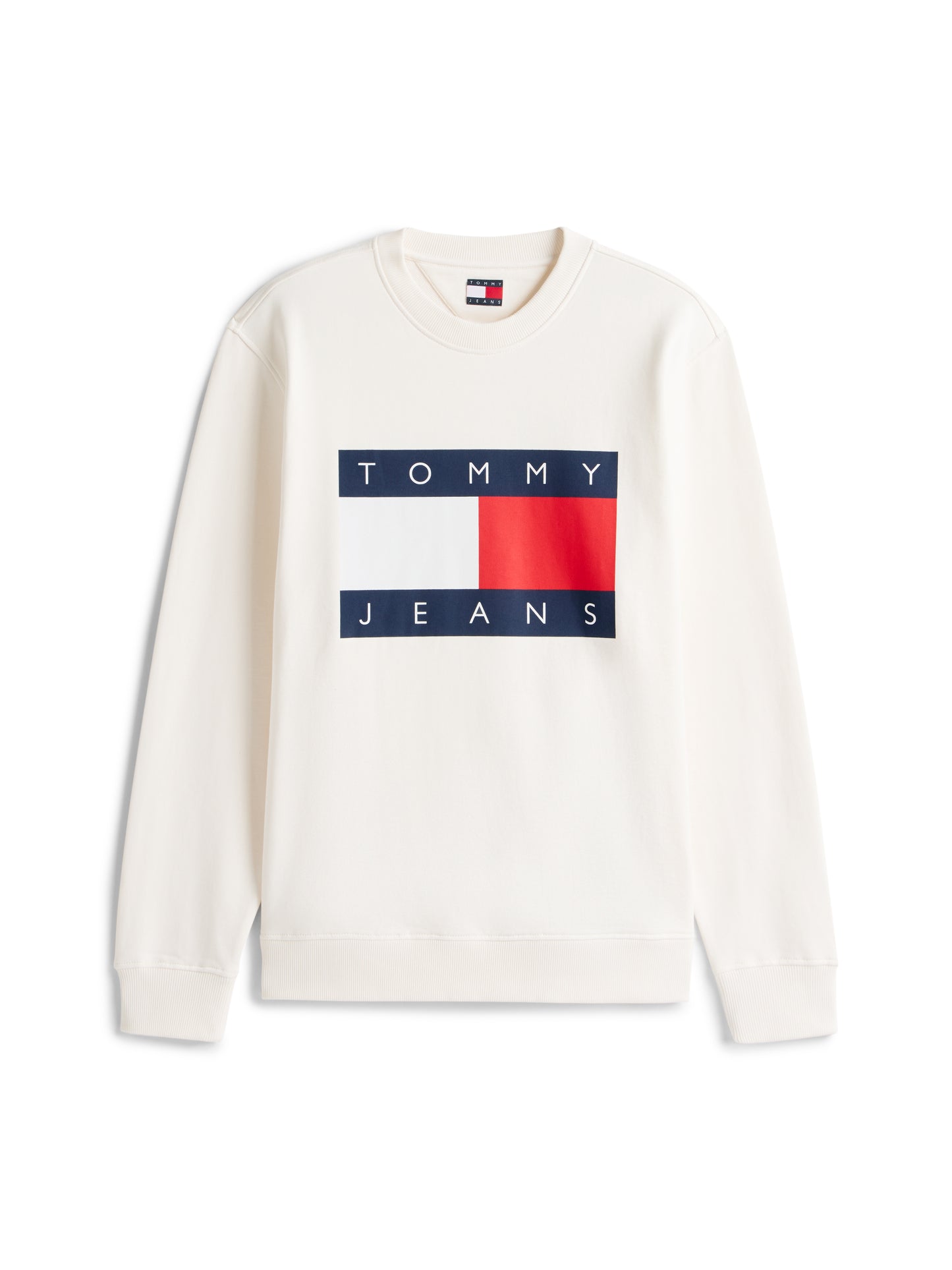 Tommy Jeans, felpa girocollo bianca con maxi logo da uomo