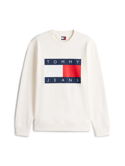 Tommy Jeans, felpa girocollo bianca con maxi logo da uomo