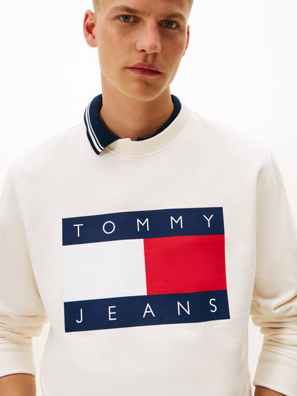 Tommy Jeans, felpa girocollo bianca con maxi logo da uomo