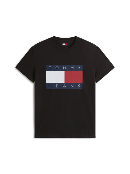 T-SHIRT NERA TOMMY JEANS CON STEMMA BANDIERA DA UOMO