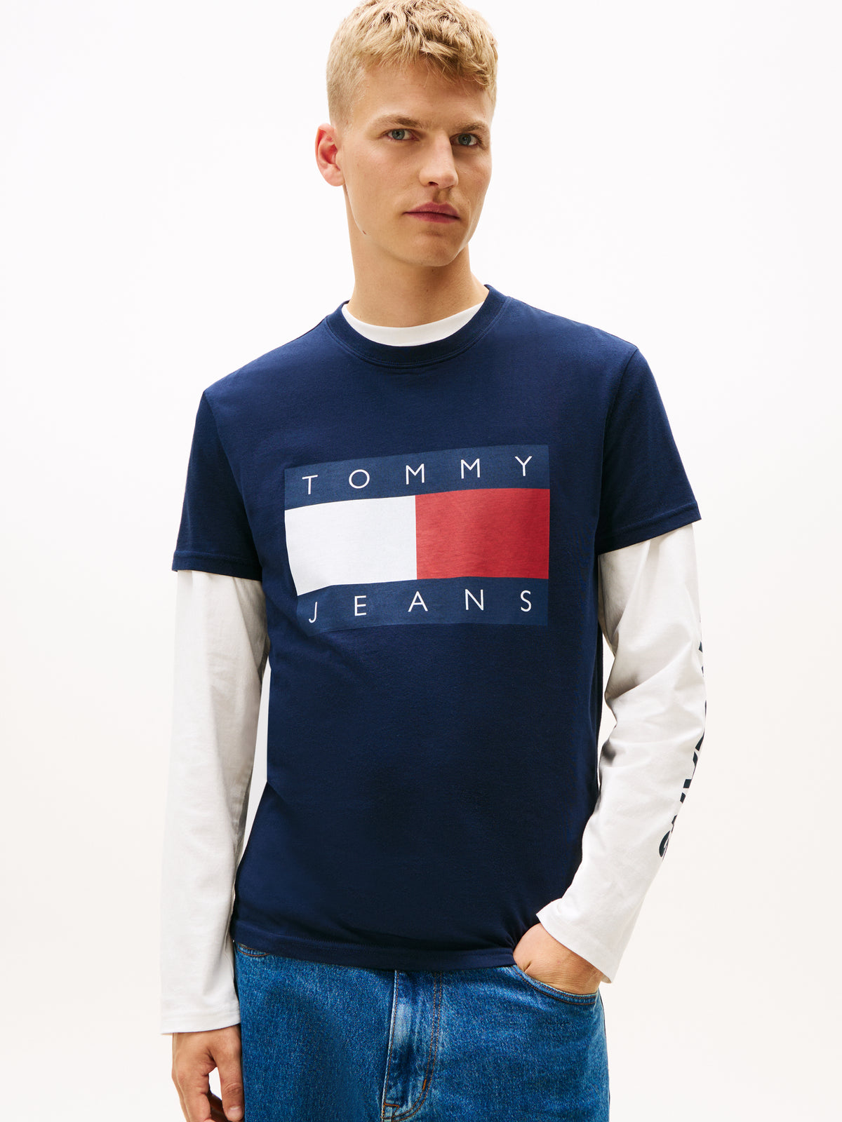 Tommy jeans big flag t-shirt da uomo blu