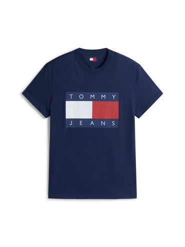 T-SHIRT BLU TOMMY JEANS CON STEMMA BANDIERA DA UOMO