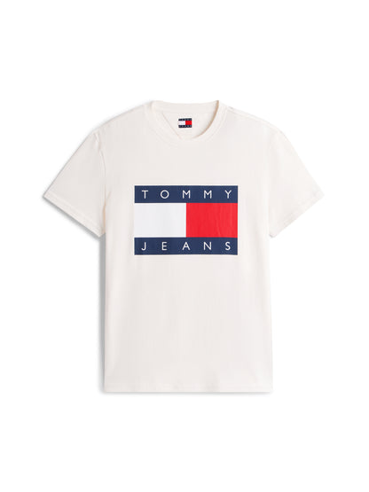 T-SHIRT BIANCA TOMMY JEANS CON STEMMA BANDIERA DA UOMO