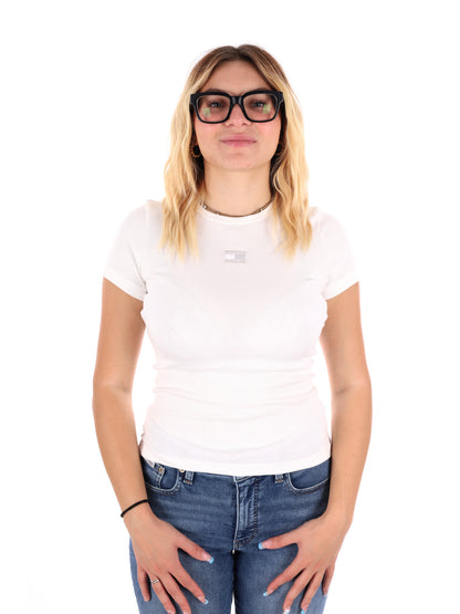 T-SHIRT SLIM BADGE TOMMY JEANS DONNA ECRU'
