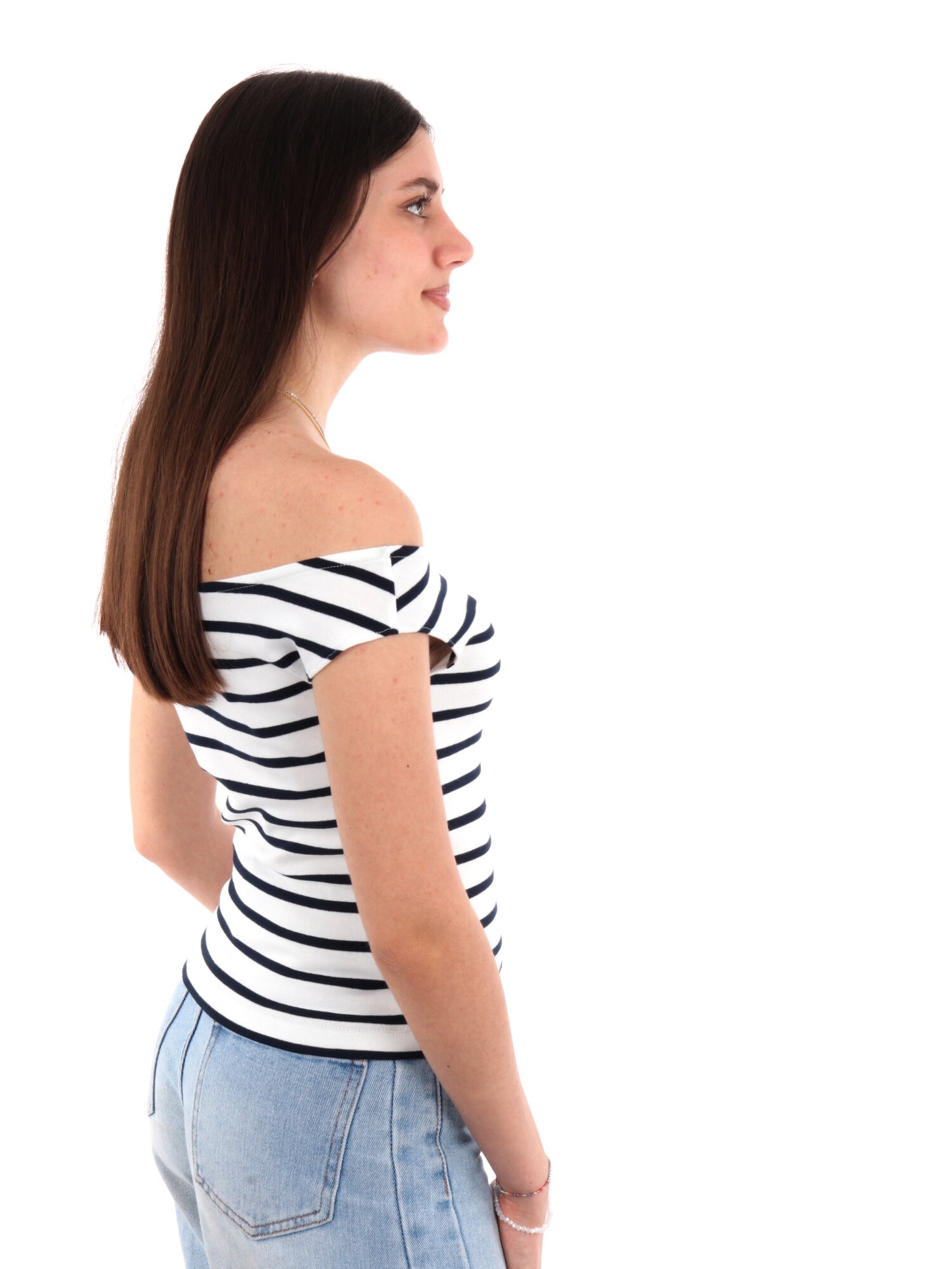 T-SHIRT SCOLLA A BARCA TOMMY JEANS DONNA BIANCO-BLU