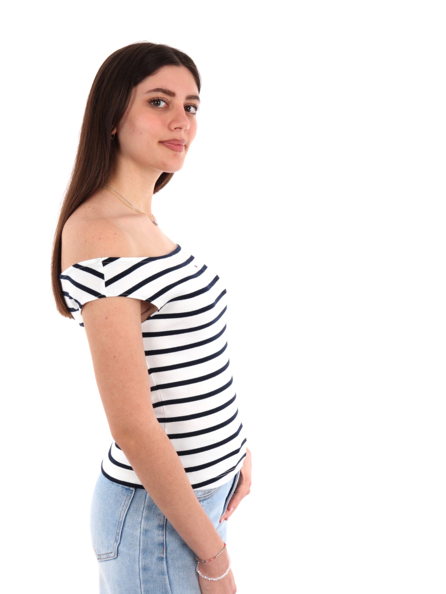 T-SHIRT SCOLLA A BARCA TOMMY JEANS DONNA BIANCO-BLU