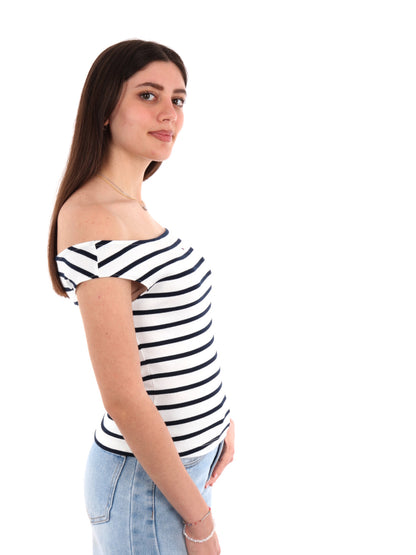 T-SHIRT SCOLLA A BARCA TOMMY JEANS DONNA BIANCO-BLU