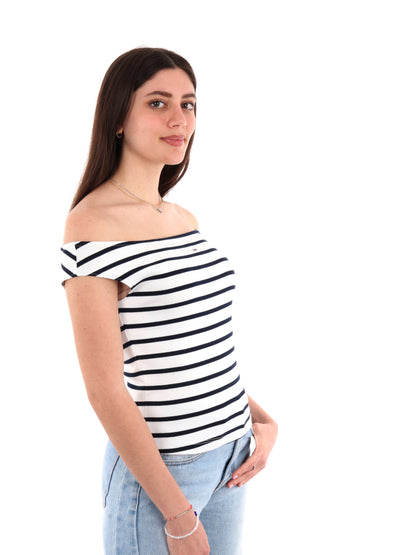T-SHIRT SCOLLA A BARCA TOMMY JEANS DONNA BIANCO-BLU