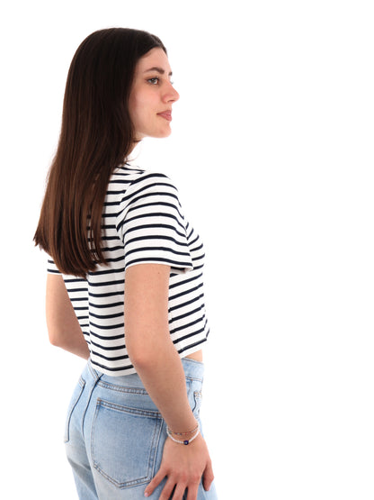 POLO CROPPED BADGE TOMMY JEANS DONNA BIANCO-BLU