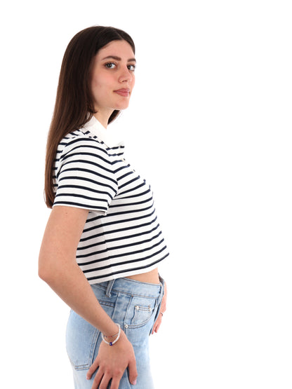 POLO CROPPED BADGE TOMMY JEANS DONNA BIANCO-BLU