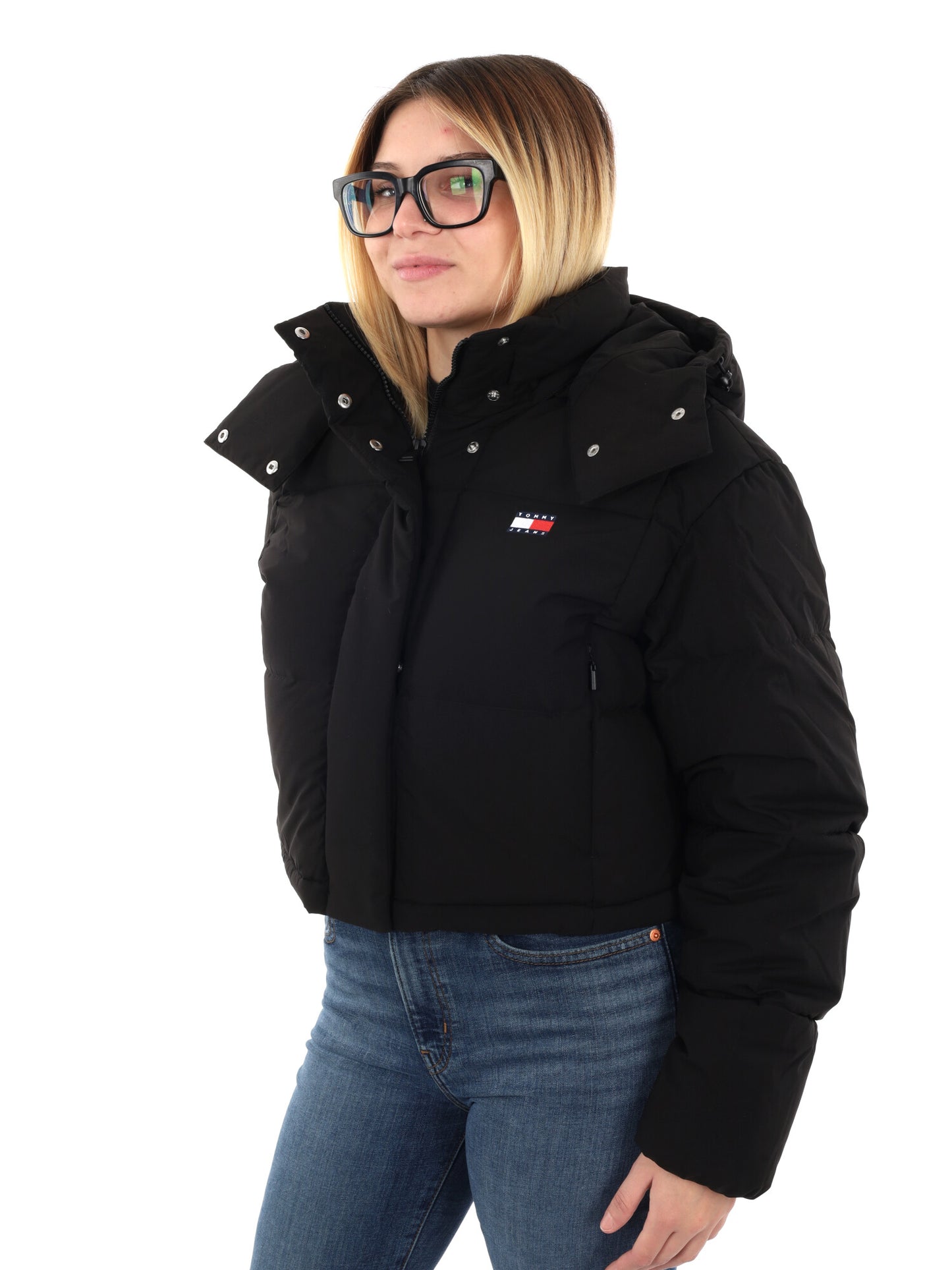 PIUMINO IMBOTTITO CROPPED ALASKA TOMMY JEANS DA DONNA NERO