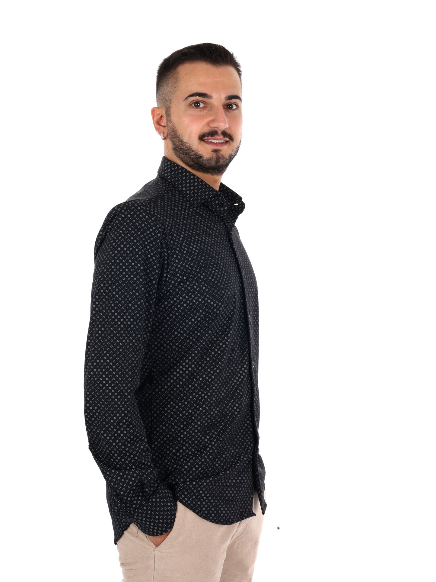 Fb Evian Print 25, camicia da uomo nera