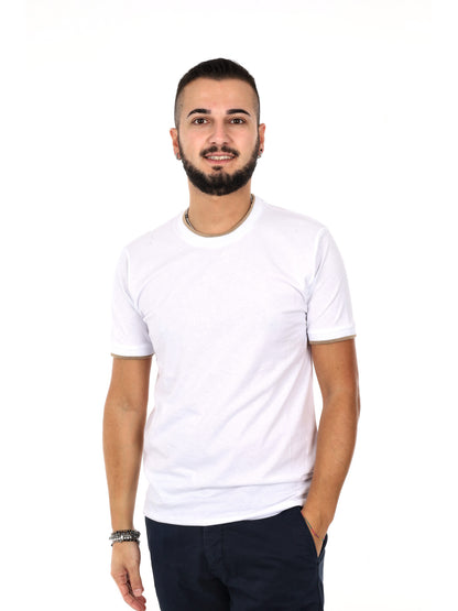 T-shirt da uomo Fb bianca con profili a contrasto beige