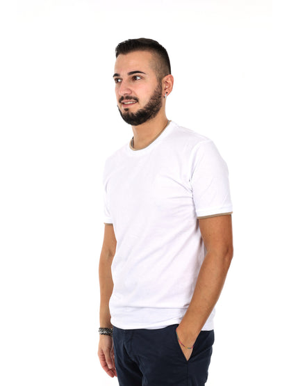 T-shirt da uomo Fb bianca con profili a contrasto beige
