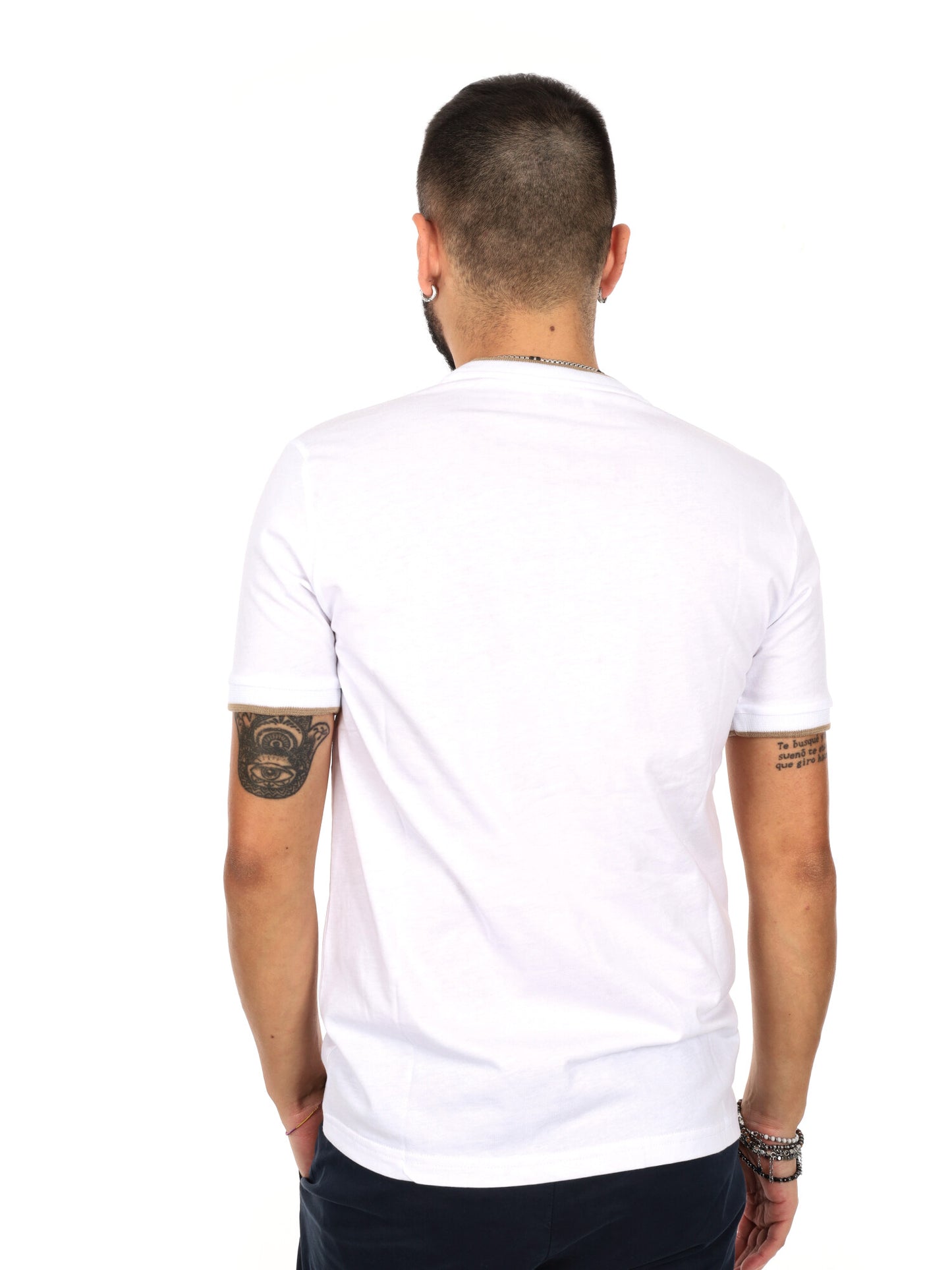 T-shirt da uomo Fb bianca con profili a contrasto beige
