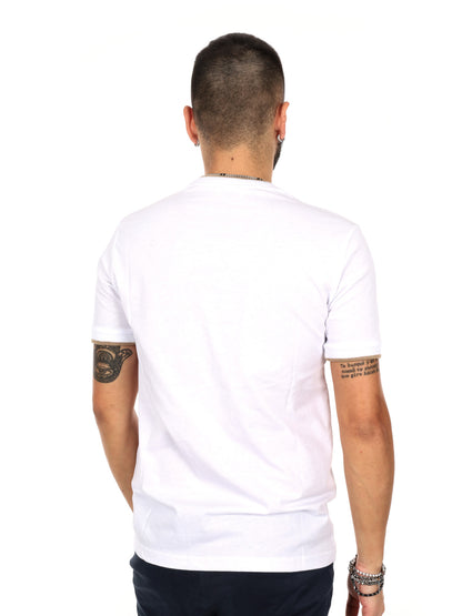T-shirt da uomo Fb bianca con profili a contrasto beige
