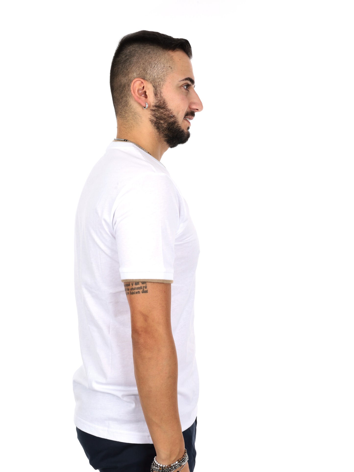 T-shirt da uomo Fb bianca con profili a contrasto beige